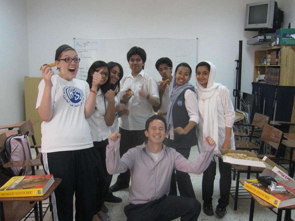 Nick celebrating with his Modern Knowledge Schools students, May 2012